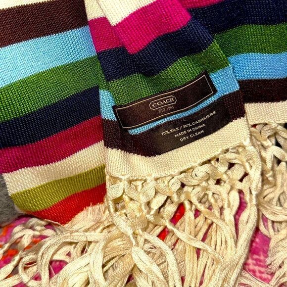 LIKE NEW VINTAGE Coach Cashmere & Silk Striped Scarf early Y2K - Picture 3 of 4
